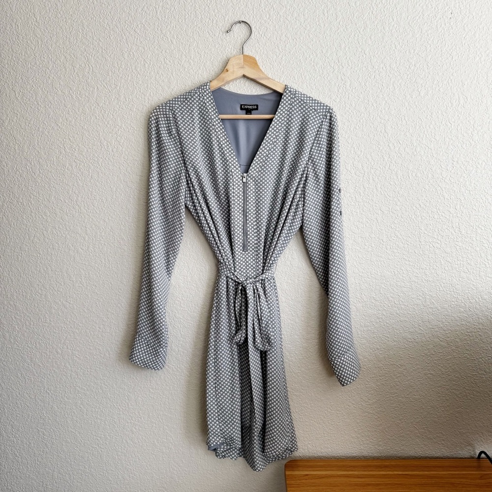 Express Blue/Gray Polka Dot Dress